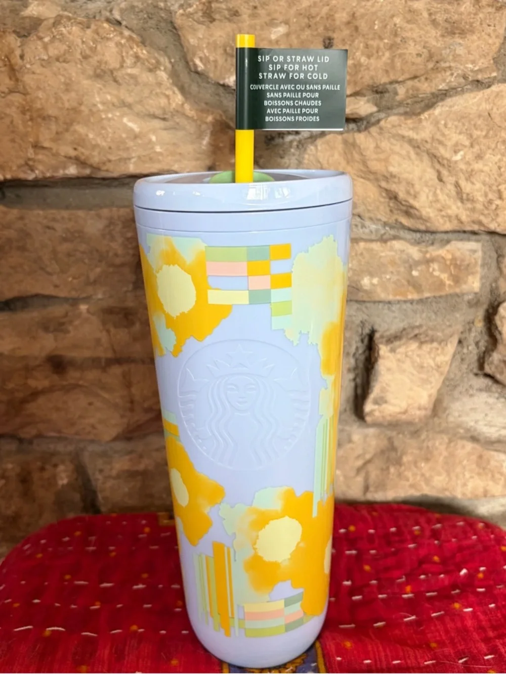 NWT Starbucks Lavender & Yellow Abstract Floral Tumbler 24oz 710mL Spring 2025